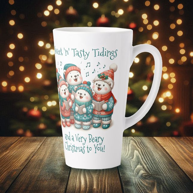 Tasse Latte Bears Polar mignon chante Avoir un Noël de très Bé (Cute Polar Bears Sing Have a Very Beary Christmas Tall Latte Mug Cover Photo)