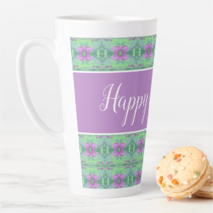 Tasse Latte Beau Joyeux Anniversaire Mauve et violet Flowé