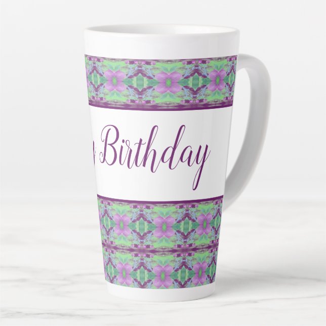 Tasse Latte Beau Joyeux Anniversaire violet Flowé (Angle droit)