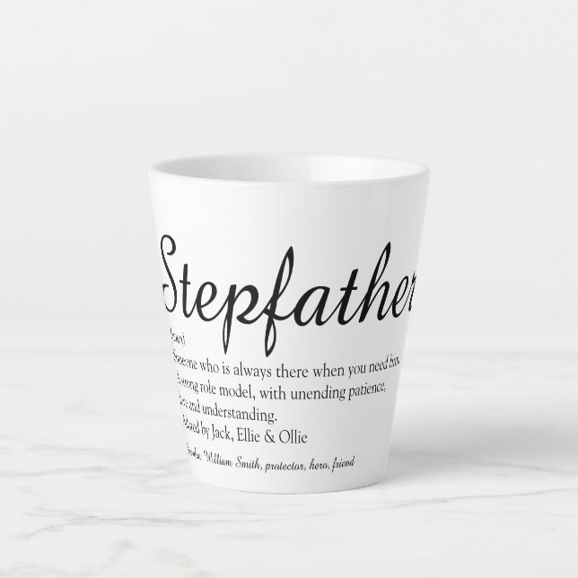 Tasse Latte Beau-père, Définition Papa Chou Script Amusant (Devant)