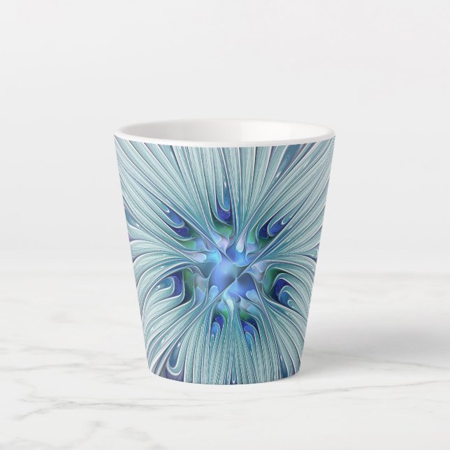 Tasse Latte Beauté florale Abstraite moderne Blue Pastel Flowe (Devant)