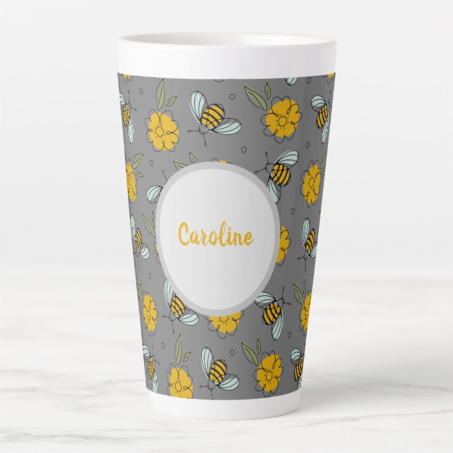 Tasse Latte Bees & Beurre sur Grey (Devant)