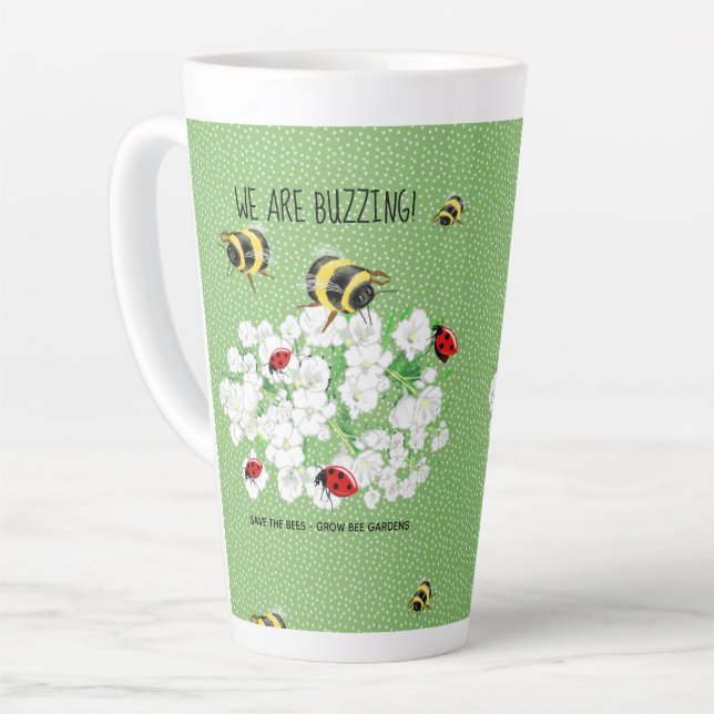 Tasse Latte BEES et LadyBugs - Art de LeahG Sauvez les abeille (Angle gauche)