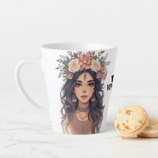 Tasse Latte Belle Fille Anime Florale – Esthétique Pastel Douc