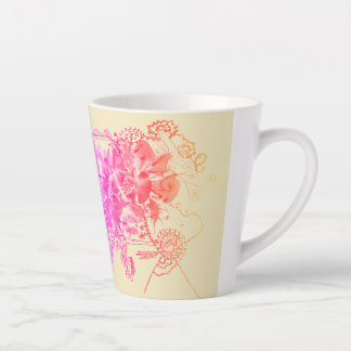 Tasse Latte Belle florale rose et pourpre
