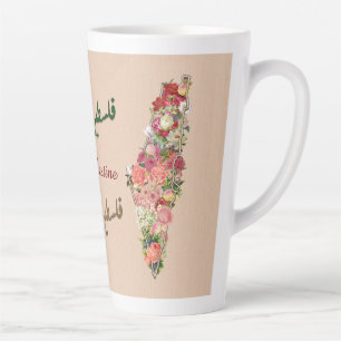 Tasse Latte Belle Palestine Carte palestinienne avec fleurs