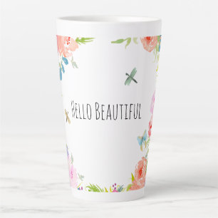 Tasse Latte Belle Peach Rose or Aquarelle Jaune Rose Floral