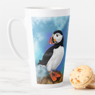 Tasse Latte Belle peinture d'oiseaux de Puffin de l'Atlantique