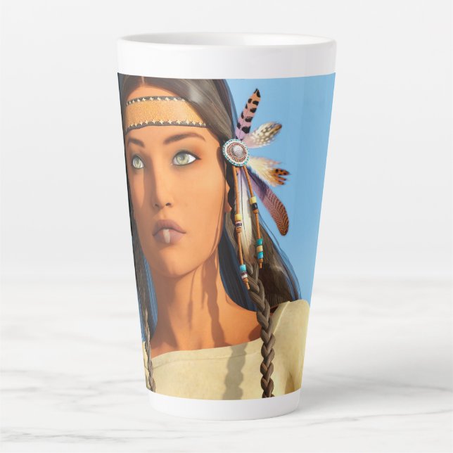 Tasse Latte Belle tenue autochtone amérindienne (Devant)