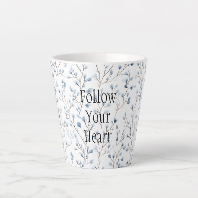 Tasse Latte Belles fleurs blanches bleues de Noël (Devant)