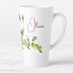 Tasse Latte Belles roses roses et vase roses