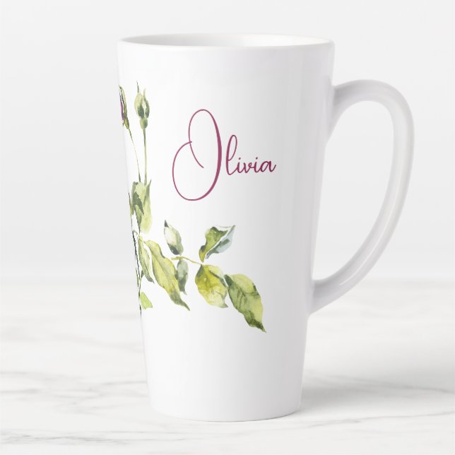 Tasse Latte Belles roses roses et vase roses (Droite)