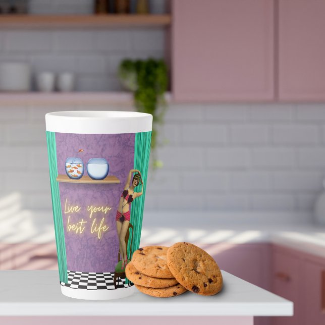 Tasse Latte Best Life Funky Vintage Kitsch (Créateur téléchargé)