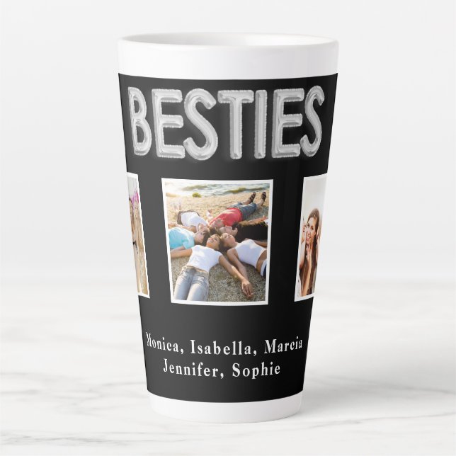 Tasse Latte Besties Meilleurs amis noir argent photo noms (Devant)