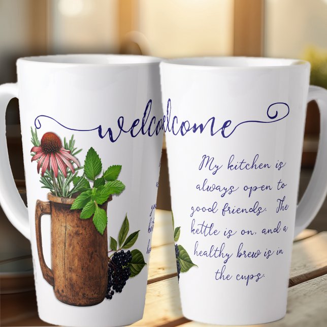 Tasse Latte Bienvenue Amis Thé à base de plantes Cuisine Latte (Créateur téléchargé)