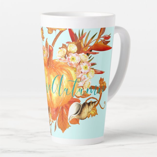 Tasse Latte Bienvenue Automne Tropical Automne Citrouille Seas (Angle droit)