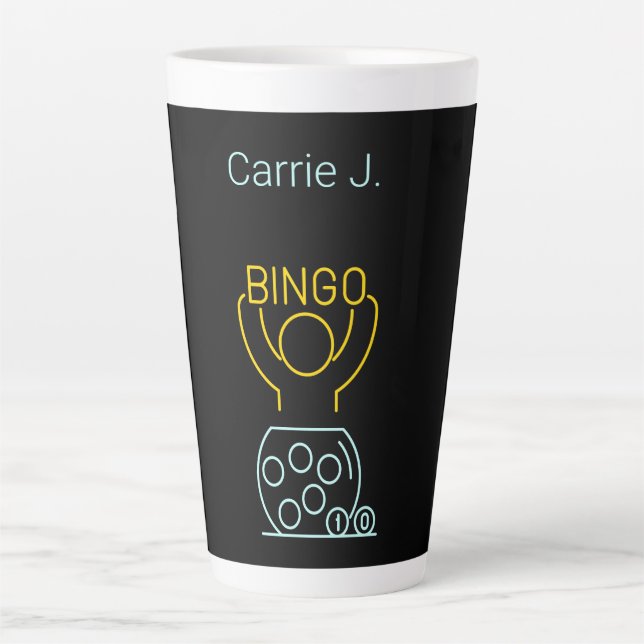 Tasse Latte Bingo Night Neon Line Art personnalisé (Devant)