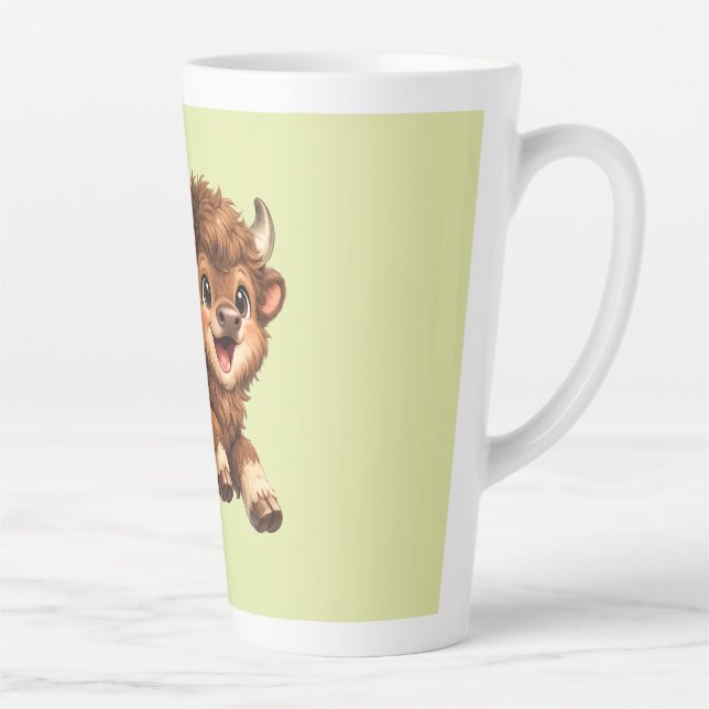 Tasse Latte Bison Adorable Jouant avec Joie  (Droite)