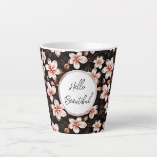Tasse Latte Black Blush Rose Or Floral Personnalisé