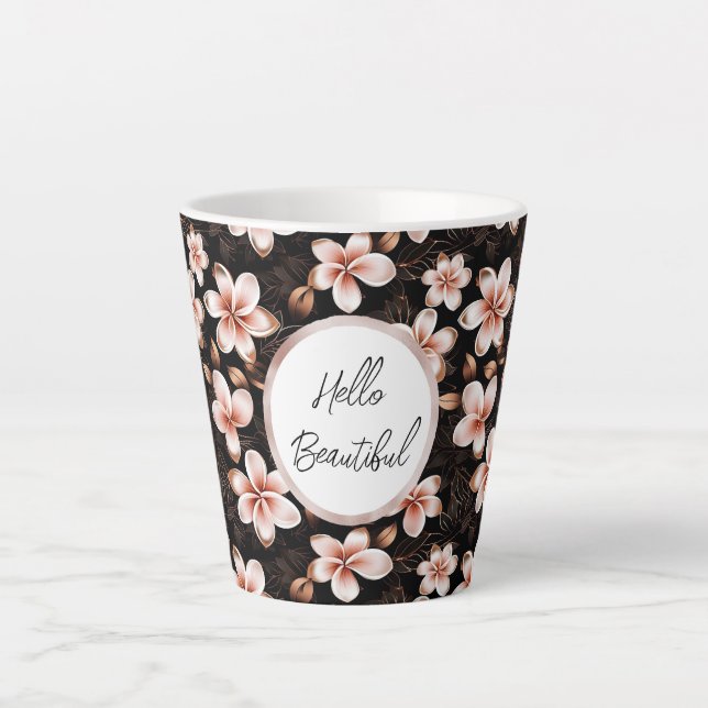 Tasse Latte Black Blush Rose Or Floral Personnalisé (Devant)