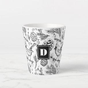 Tasse Latte Black Cardinal moderne Pine d'oiseaux Baies d'hive