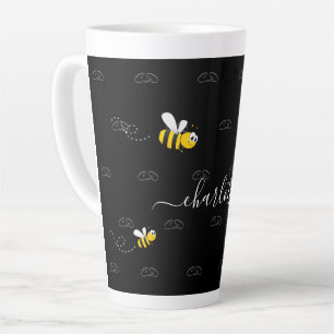Tasse Latte Black happy bumble abeilles été fun humour monogra