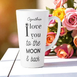 Tasse Latte Black White I Love you to the moon and back Citati