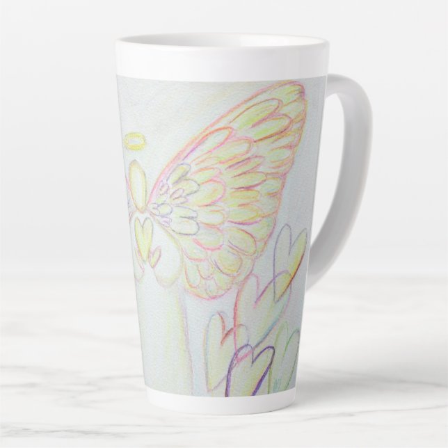 Tasse Latte Blanc Lumière Guardian Angel Custom Latte Coupe Mu (Angle droit)