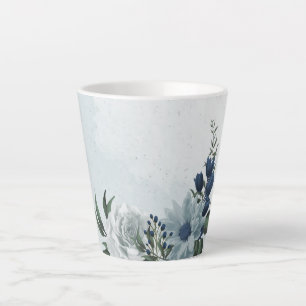 Tasse Latte blanc romantique poussiéreux et floral bleu marine