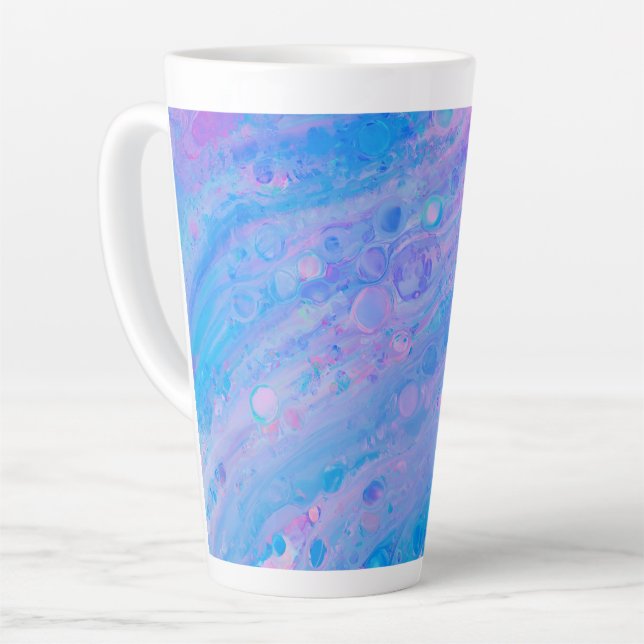Tasse Latte Bleu Abstrait et rose bulle sirène Océan (Angle gauche)