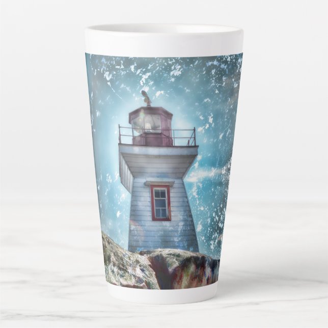 Tasse Latte Bleu bleu marine bleu rustique du phare (Devant)