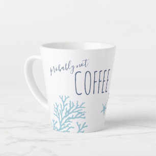 Tasse Latte Bleu côtier Corail de mer et aquarelle de pieuvre