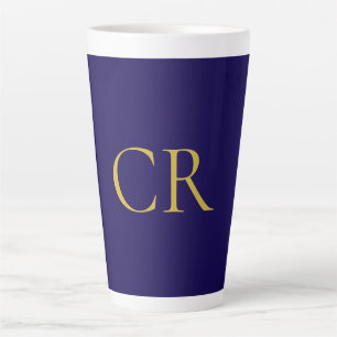 Tasse Latte Bleu et Or Couleur Monogramme Moderne Minimaliste 