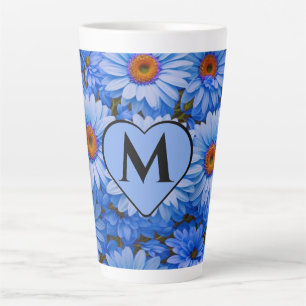 Tasse Latte Bleu floral bleu tournesol bleu marguerites motif