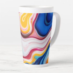 Tasse Latte Bleu tendance rose jaune faux marbre blanc