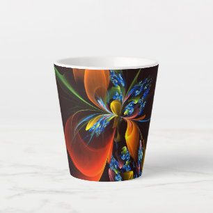 Tasse Latte Blue Orange Floral Moderne Art Abstrait Motif #03