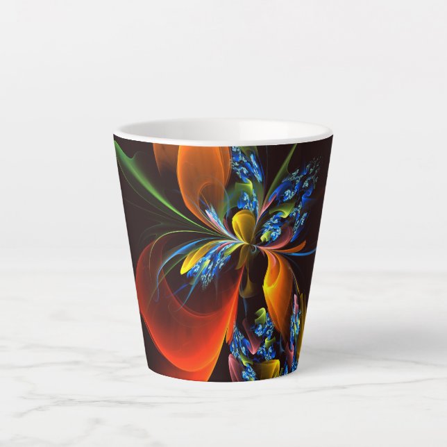 Tasse Latte Blue Orange Floral Moderne Art Abstrait Motif #03 (Devant)