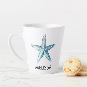 Tasse Latte Blue Starfish Plage Nautique Coquillage Thème
