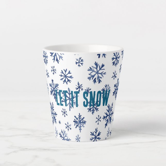 Tasse Latte Blue White Snowflakes Christmas (Devant)