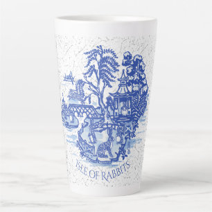 Tasse Latte Blue Willow Rabbit Island Whimsical Crackle Look