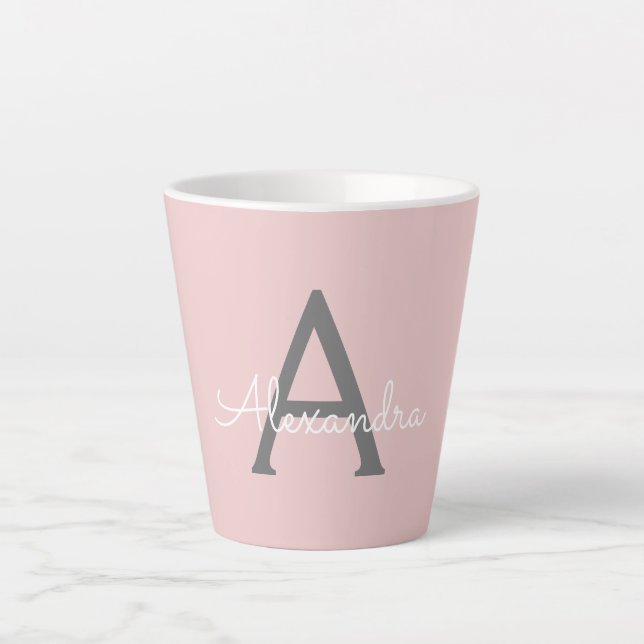 Tasse Latte Blush Pink Grey Modern Script Girly Monogram (Devant)