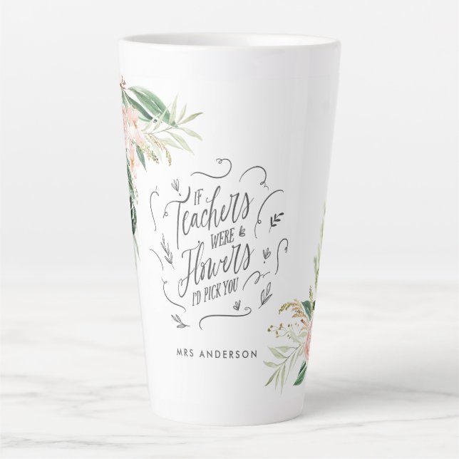 Tasse Latte Blush rose floral merci enseignant cadeau (Devant)