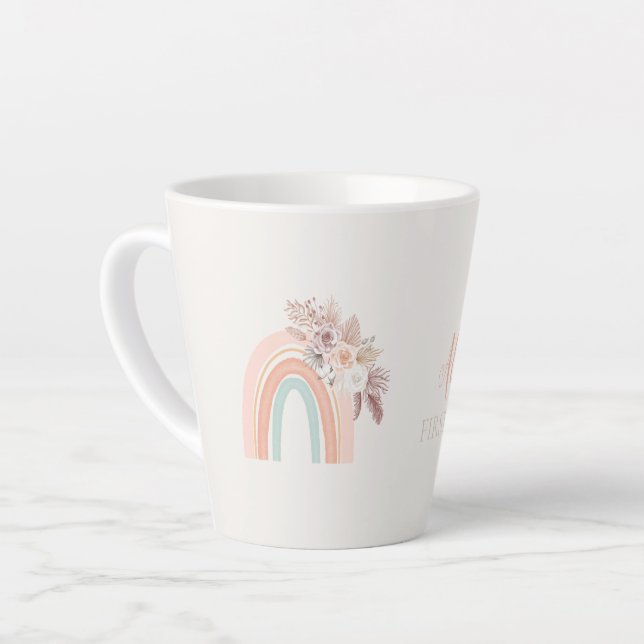 Tasse Latte Boho Rainbow Watercolor Premier anniversaire (Angle gauche)