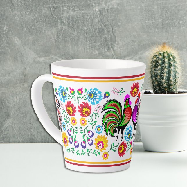 Tasse Latte Boho Style Coloré Motif Rooster (Créateur téléchargé)