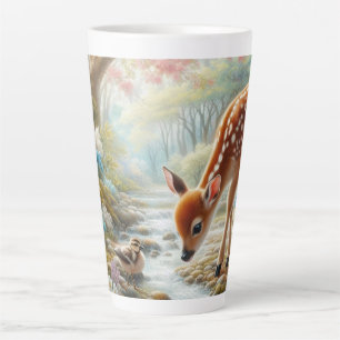 Tasse Latte Bois de printemps avec canard et faon/cerf