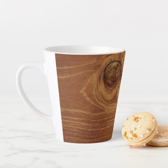 Tasse Latte Bois de teck rustique en bois Texture Grain de boi (En situation)