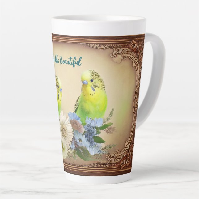 Tasse Latte Bonjour belles perruches (Angle droit)