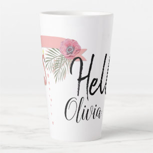 Tasse Latte Bonjour noir et blanc moderne avec Nam personnalis