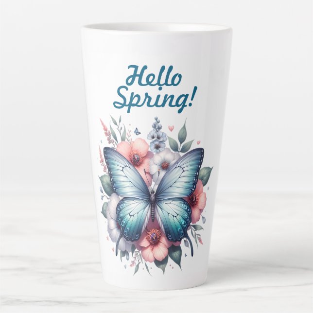 Tasse Latte Bonjour Papillon de Printemps-96282 (Devant)