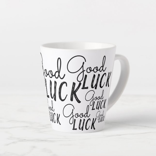 Tasse Latte Bonne chance Black White Typographie Lucky (Angle droit)